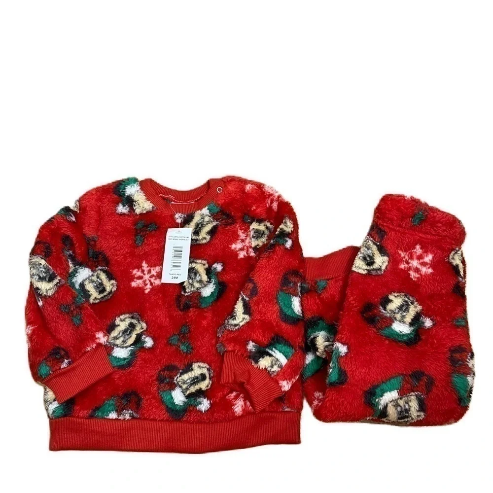 Disney Mickey Minnie Mouse Fleece Christmas Outfit NEW 24 mos Red Sweatshirt